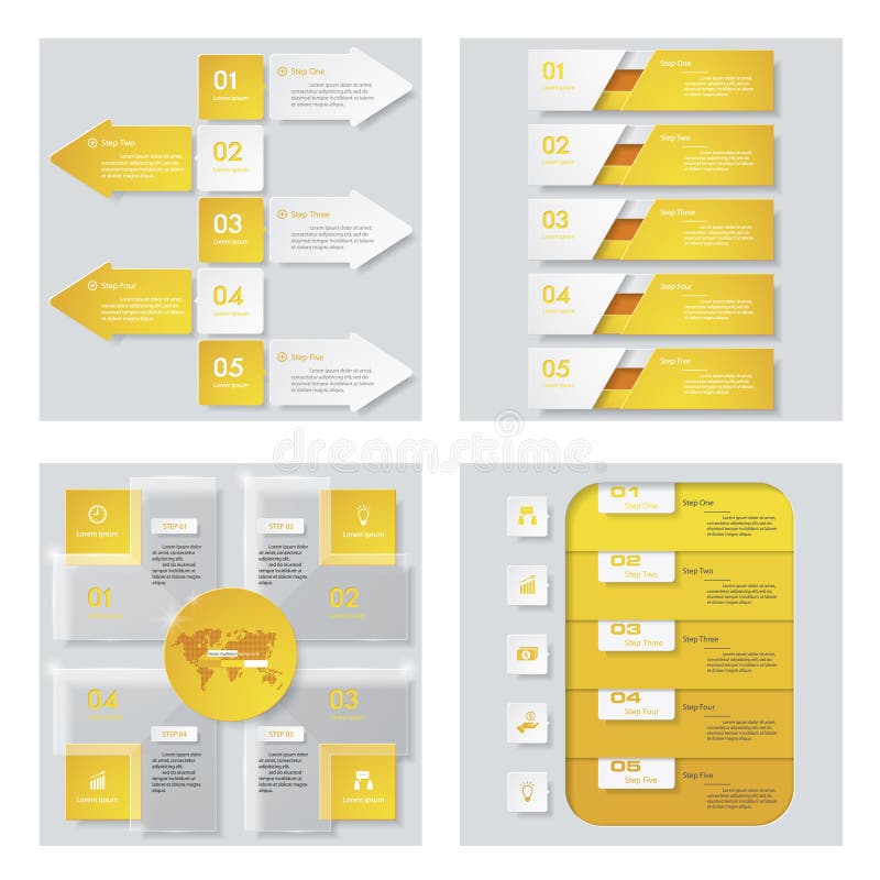 Inzameling van 4 geel kleurenmalplaatje/grafische of websitelay-out Het kan voor prestaties van het ontwerpwerk noodzakelijk zijn vector illustratie Inzameling van 4 geel kleurenmalplaatje/grafische of websitelay-out Het kan voor prestaties van het ontwerpwerk noodzakelijk zijn vector illustratie