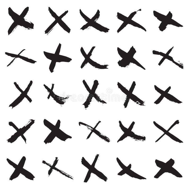 Inzameling van 25 hand geschilderde die X-tekens op een witte achtergrond worden geïsoleerd