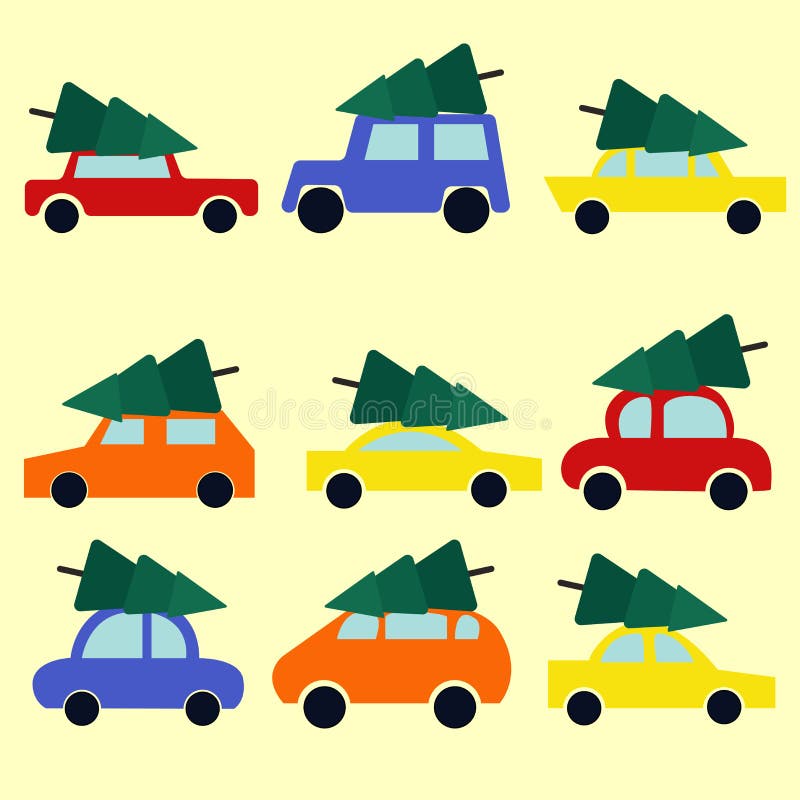 Inzameling van moderne auto's met Kerstboom Vakantieart. stock illustratie Inzameling van moderne auto's met Kerstboom Vakantieart. stock illustratie