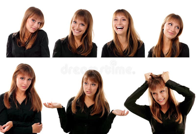 Inzameling van portraitsd van emotioneel aantrekkelijk blond tienermeisje stock foto Inzameling van portraitsd van emotioneel aantrekkelijk blond tienermeisje stock foto