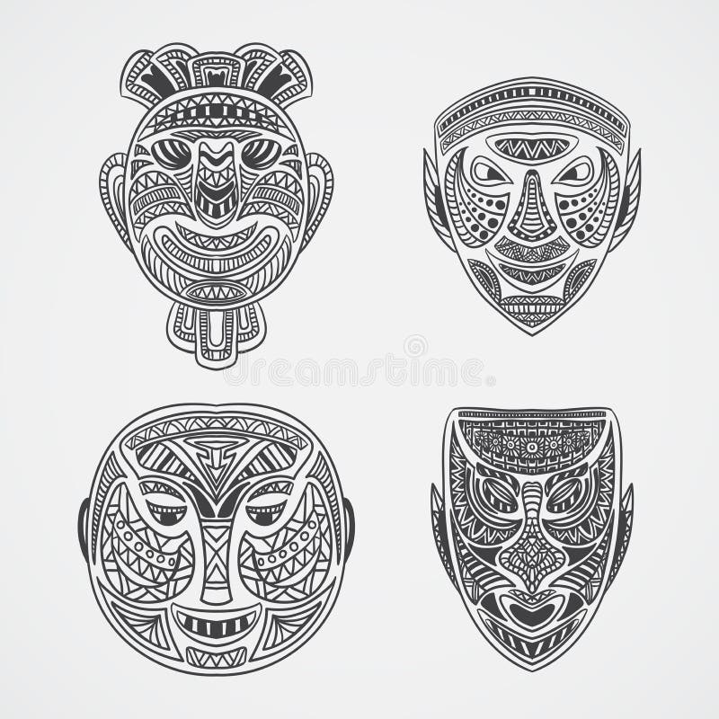 Inzameling van Stammenmasker stock illustratie Inzameling van Stammenmasker stock illustratie