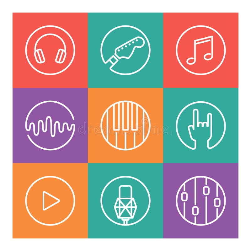 Inzameling van vectormuziek of opnamestudiopictogrammen vector illustratie Inzameling van vectormuziek of opnamestudiopictogrammen vector illustratie