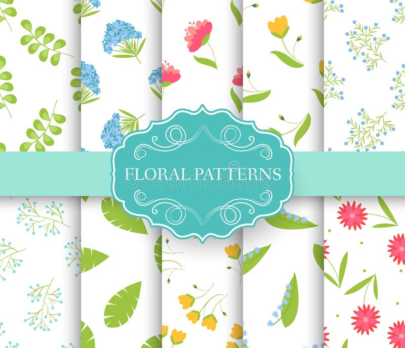 Inzamelingsreeks van bloemen naadloos patroon bladeren, de Lente, bloemen, de zomer, de Herfst met het concept van het etiketembl vector illustratie Inzamelingsreeks van bloemen naadloos patroon bladeren, de Lente, bloemen, de zomer, de Herfst met het concept van het etiketembl vector illustratie