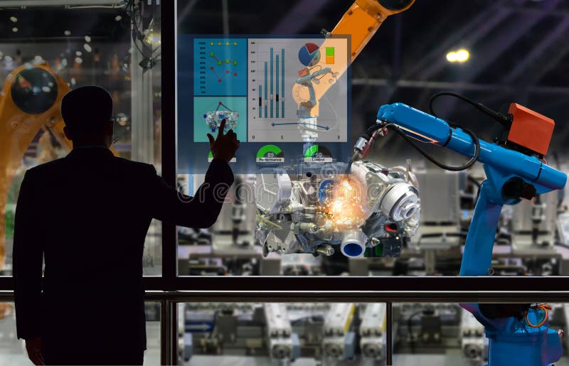 Inżyniera dotyka ekranu kontrola robot produkcja fabryka rozdziela parowozowego przemysłu wytwórczego Inżyniera dotyka ekranu kontrola robot produkcja fabryka rozdziela parowozowego przemysłu wytwórczego