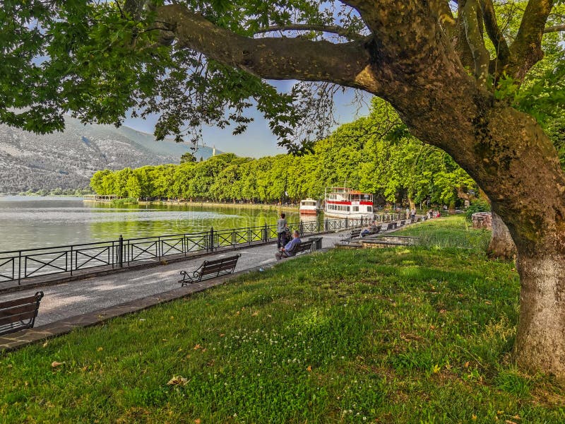 Ioannina city in the summer trees by the lake pamvotis greece