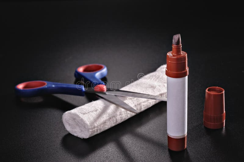 Iodine bandage and scissors royalty free stock photo Iodine bandage and scissors royalty free stock photo