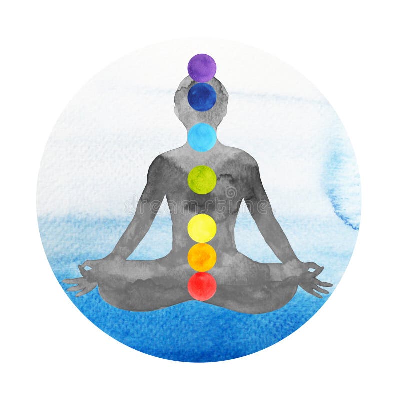 ioga da pose dos lótus da cor do chakra 7, mão da pintura da aquarela tirada ilustração stock ioga da pose dos lótus da cor do chakra 7, mão da pintura da aquarela tirada ilustração stock
