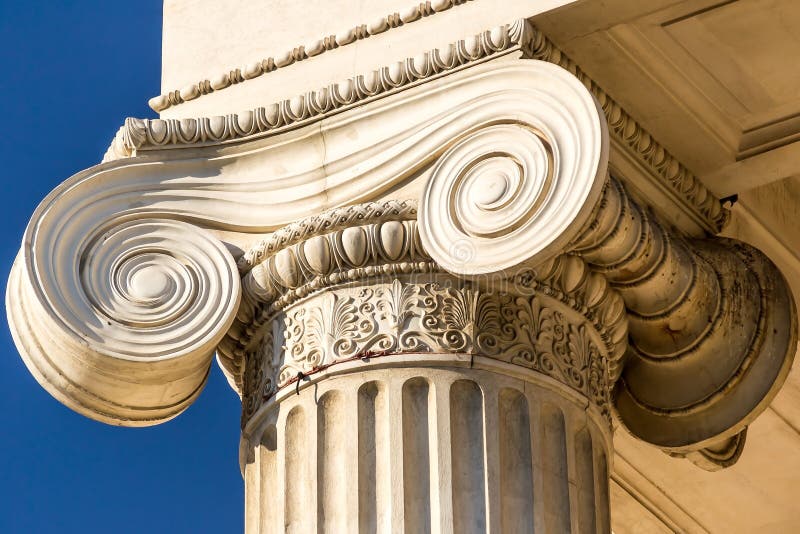 Extreme Closeup Details Of An Ancient Greek Ionic Column. Institutional strength stock images, royalty-free photos and pictures