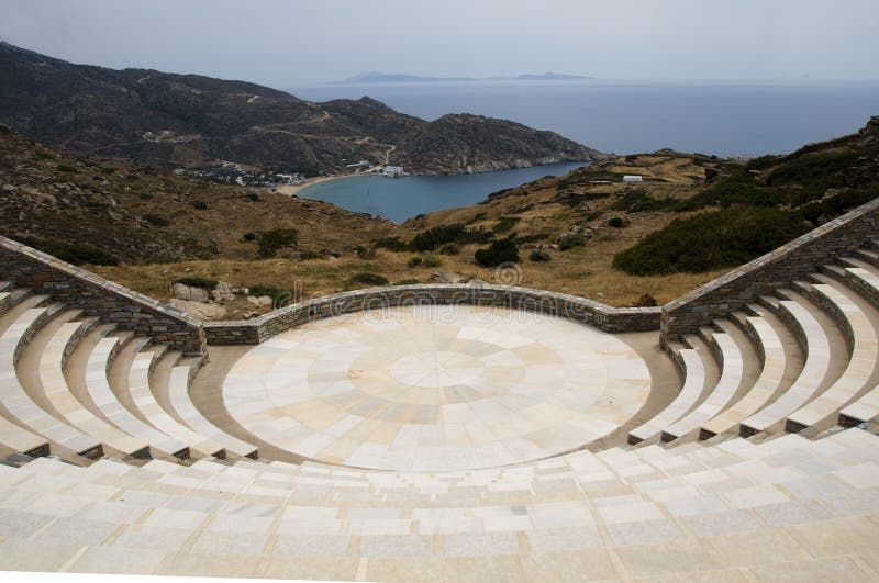 IOS Grecia de la playa de Milopotas del anfiteatro