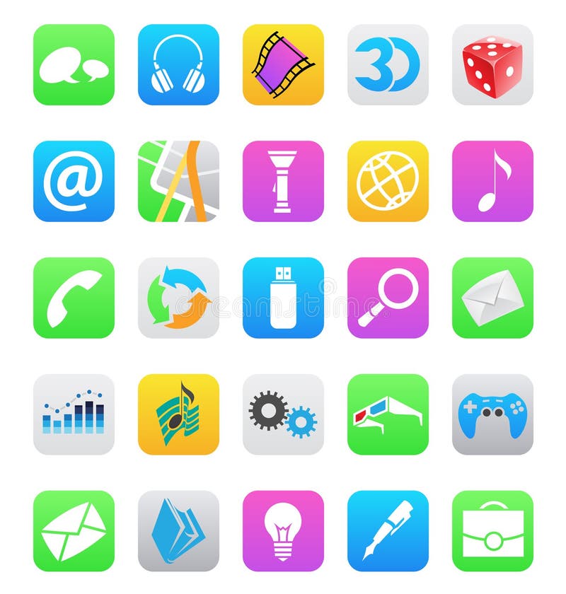 Ios 7 Style Mobile App Icons Isolated on White Bac Stock Vector -  Illustration of gears, briefcase: 34149759
