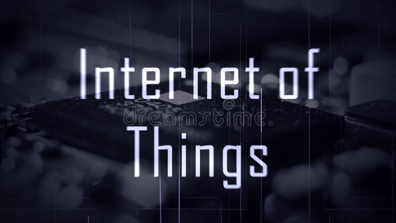IOT Internet of Things title with a microchip background stock image