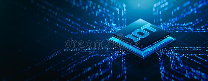 IOT Internet των αντικειμένων text word στον επεξεργαστή chip. Έννοια της σύγχρονης τεχνολογίας διανυσματική απεικόνιση
