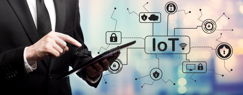 IoT ochrony temat z biznesmenem obraz stock IoT ochrony temat z biznesmenem obraz stock