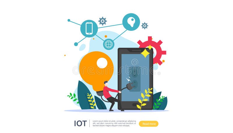 IOT smart house monitoring concept for industrial 4. 0. bulb light remote technology on smartphone screen app of internet of things vector illustration