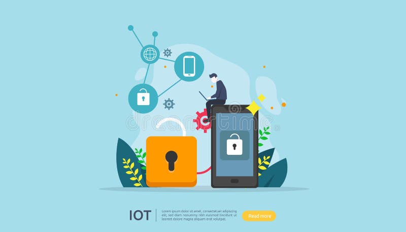 IOT smart house monitoring concept for industrial 4. 0. home remote lock technology on smartphone screen app of internet of things royalty free illustration