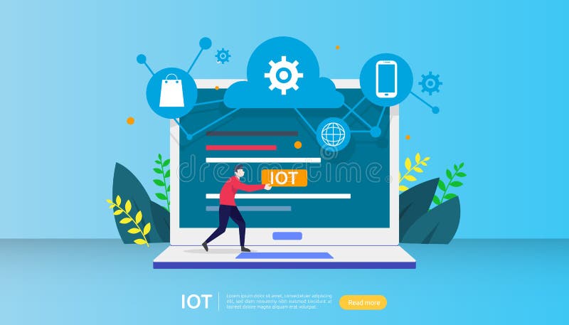 IOT smart house monitoring concept for industrial 4. 0 home technology on laptop screen of internet of things connected objects. royalty free illustration
