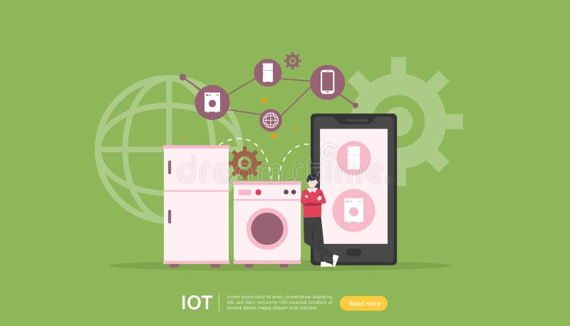 IOT smart house monitoring concept for industrial 4. 0. remote appliances technology on smartphone screen app of internet of things vector illustration