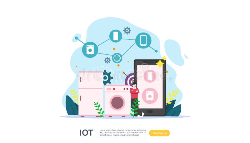 IOT smart house monitoring concept for industrial 4. 0. remote appliances technology on smartphone screen app of internet of things stock illustration