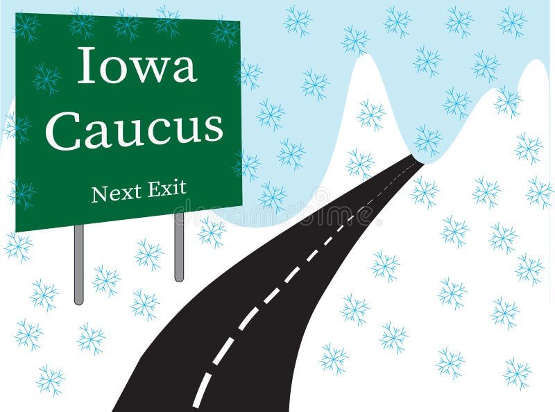 Iowa Caucus roadside illustrated placard