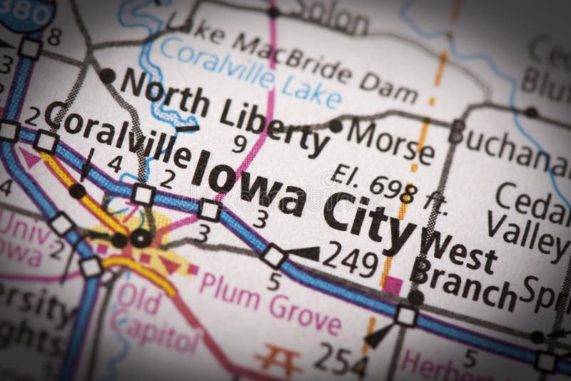 Iowa City on map stock image. Image of iowa, states, print - 93001211