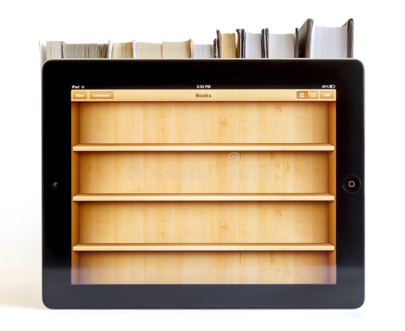 Ipad 3 with Books Background on Opened Books Editorial Image Image of
