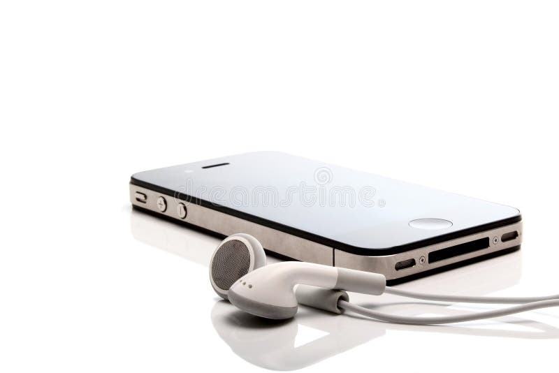 Iphone 4S and earphones on white background. Iphone screen recording stock images, royalty-free photos and pictures