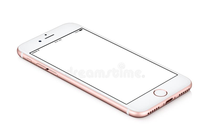 IPhone de Rose Gold Apple 7 mensonges de maquette sur la surface avec l'écran vide blanc photo stock IPhone de Rose Gold Apple 7 mensonges de maquette sur la surface avec l'écran vide blanc photo stock