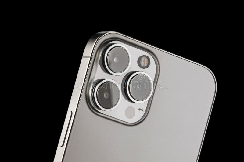 IPhone 13 Pro Max on a Black Background. Three Close-up Phone Cameras,  Apple Logo. Russia, Krasnoyarsk 13 October 2021. Editorial Photo - Image of  black, grey: 233448801