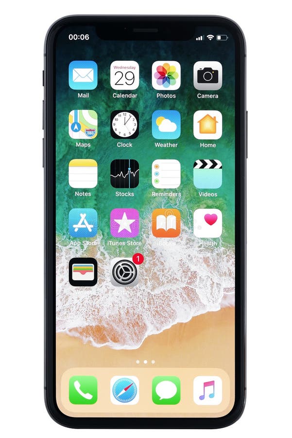 Koszalin, Poland – November 29, 2016: Space gray iPhone X on white background. The iPhone X is smart phone with multi touch screen produced by Apple Computer, Inc. Digital editorial stock images, royalty-free photos and pictures