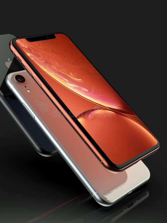 3 IPhone XR Coral, Silver and Space Grey Smart Phones on Black Editorial  Photography - Illustration of communication, apple: 137378142
