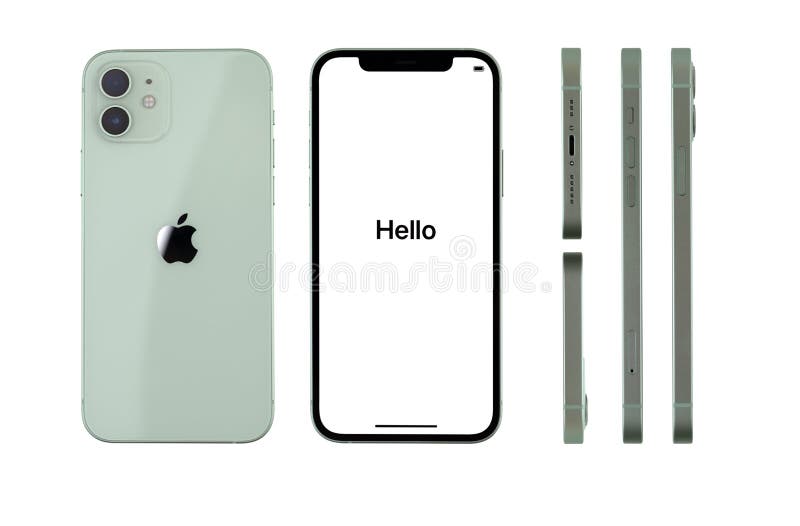Iphone 12 зеленое с белой фона. Новый смартфон от компании apple: стоковые фотографии rf