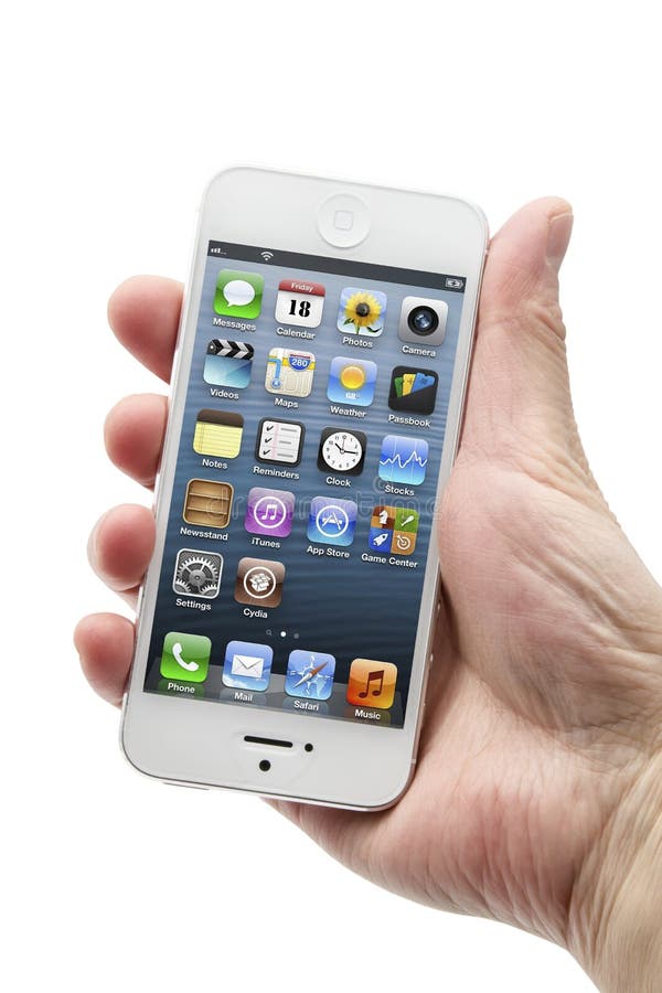 IPhone 5 in hand isolated on white. Iphone screen recording stock images, royalty-free photos and pictures