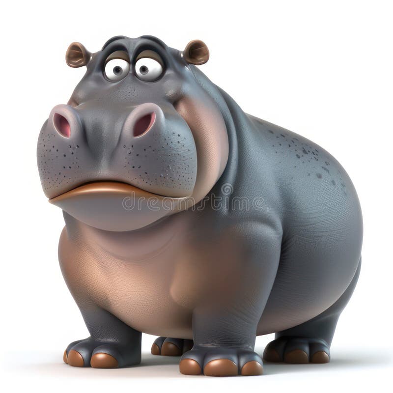 Funny cartoon hippo isolated on white created with Generative AI. Grey cute wild animal with a big nose. Funny cartoon hippo isolated on white created with Generative AI. Grey cute wild animal with a big nose.