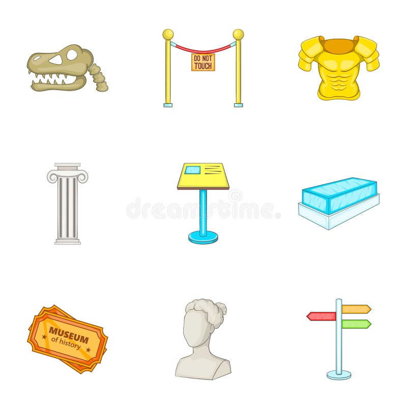 Download Ir Aos ícones Do Museu Ajustou-se, Estilo Dos Desenhos Animados Ilustração do Vetor - Ilustração de histórico, artifact: 80101318