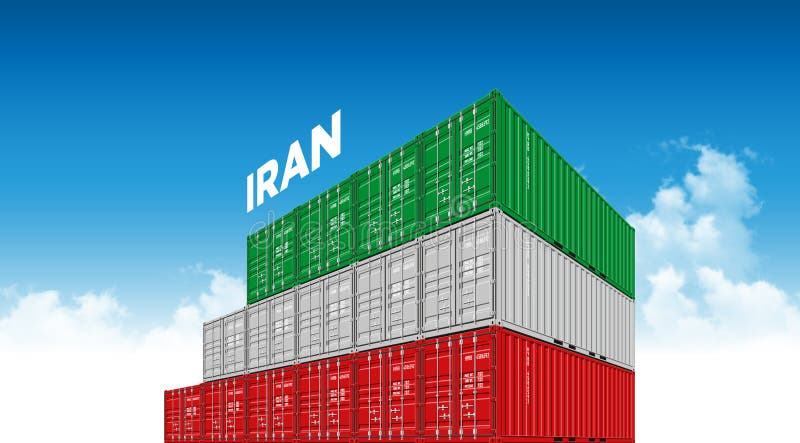 Iran för sändningslastbehållare flagga för logistik och trans. med moln royaltyfri illustrationer Iran för sändningslastbehållare flagga för logistik och trans. med moln royaltyfri illustrationer