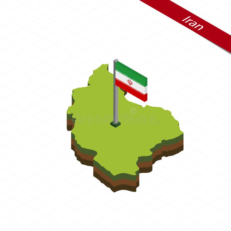Iran isometrisk översikt och flagga också vektor för coreldrawillustration. Isometrisk översikt och flagga av Iran isometrisk form 3D av Iran också vektor för coreldrawillustration