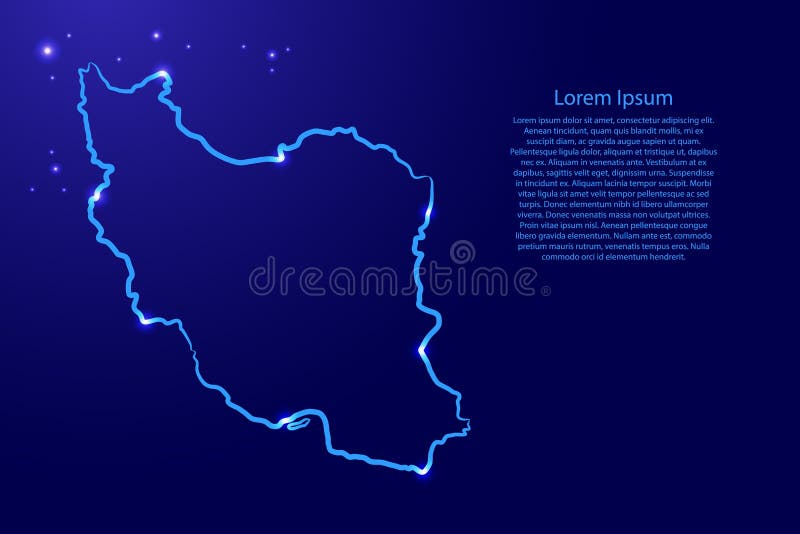 Iran map z konturów klasycznych niebieskich linii pędzla koloru różna grubość i świecące gwiazdy na ciemnym tle. wektor ilustracja wektor