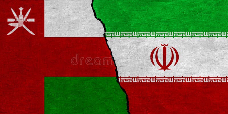 Iran and Oman flag together stock photography