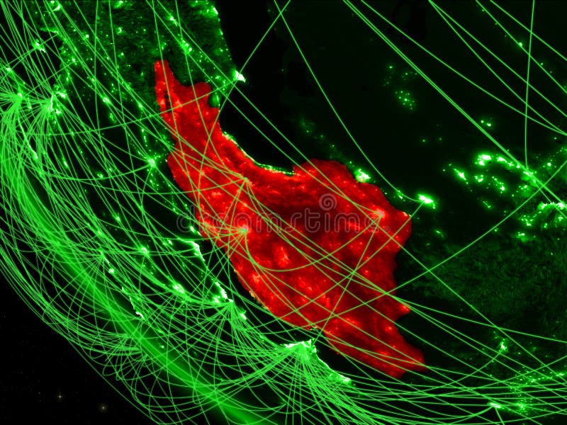 Iran på grön planetjord från utrymme med nätverket Begrepp av den internationella kommunikationen, teknologi och loppet illustrat vektor illustrationer Iran på grön planetjord från utrymme med nätverket Begrepp av den internationella kommunikationen, teknologi och loppet illustrat vektor illustrationer