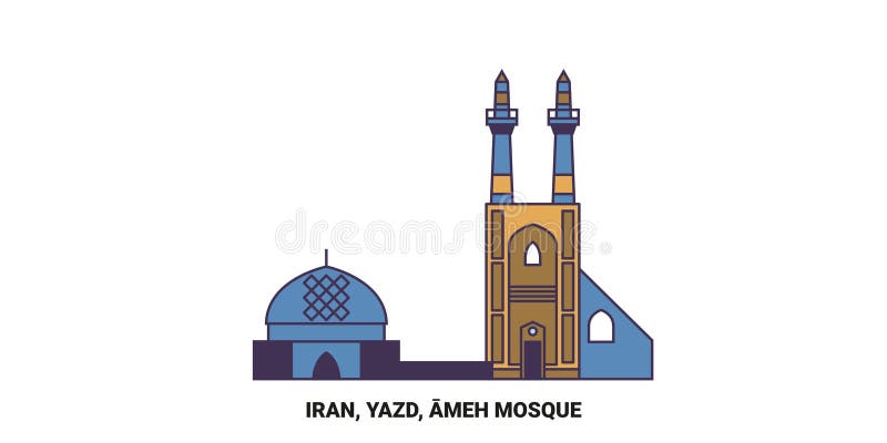 Iran, Yazd, Ameh Mosque Travel Landmark Vector Illustration Stock