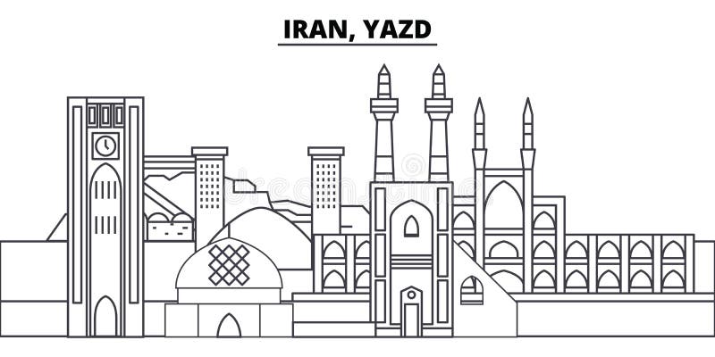 Iran, Yazd Line Skyline Vector Illustration. Iran, Yazd Linear ...