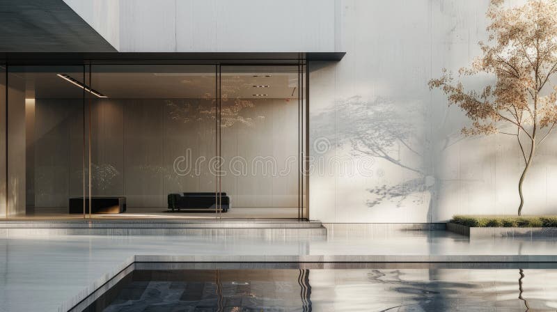 An Iranian-style minimalist self-built house facade, highlighting its seamless blend of modernist elements and minimalist design principles AI generated