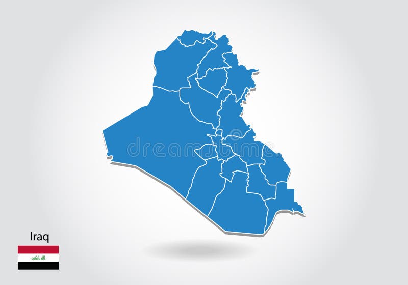 Iraq Map Design with 3D Style. Blue Iraq Map and National Flag Stock Vector  - Illustration of national, presentation: 140444494