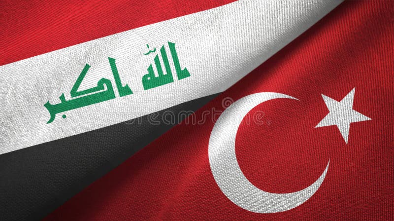 Turkey and Iraq Flags Together Textile Cloth, Fabric Texture Stock