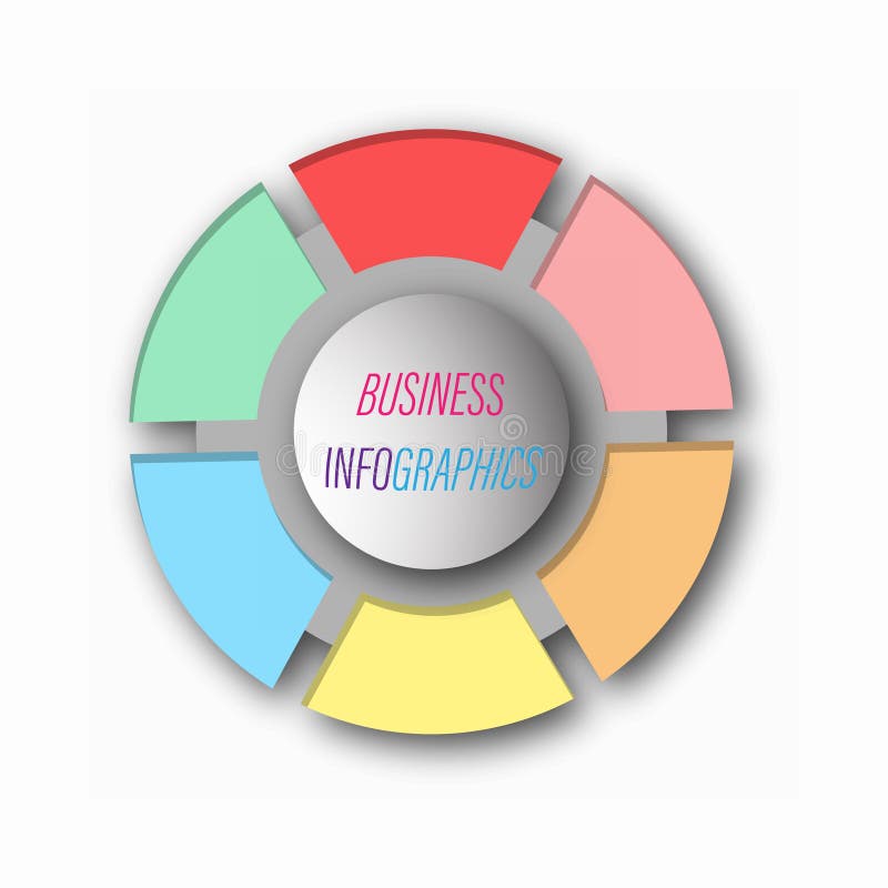 Circular graph with 6 steps, sections or stages. Pie chart for the user interface. Round infographic template for web and graphic design. Vector illustration