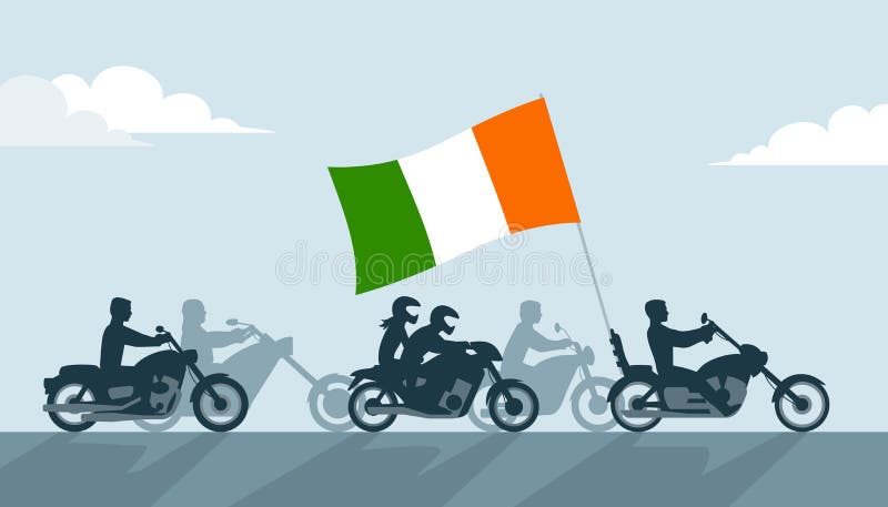 Ireland bikers on motorcycles with national flag