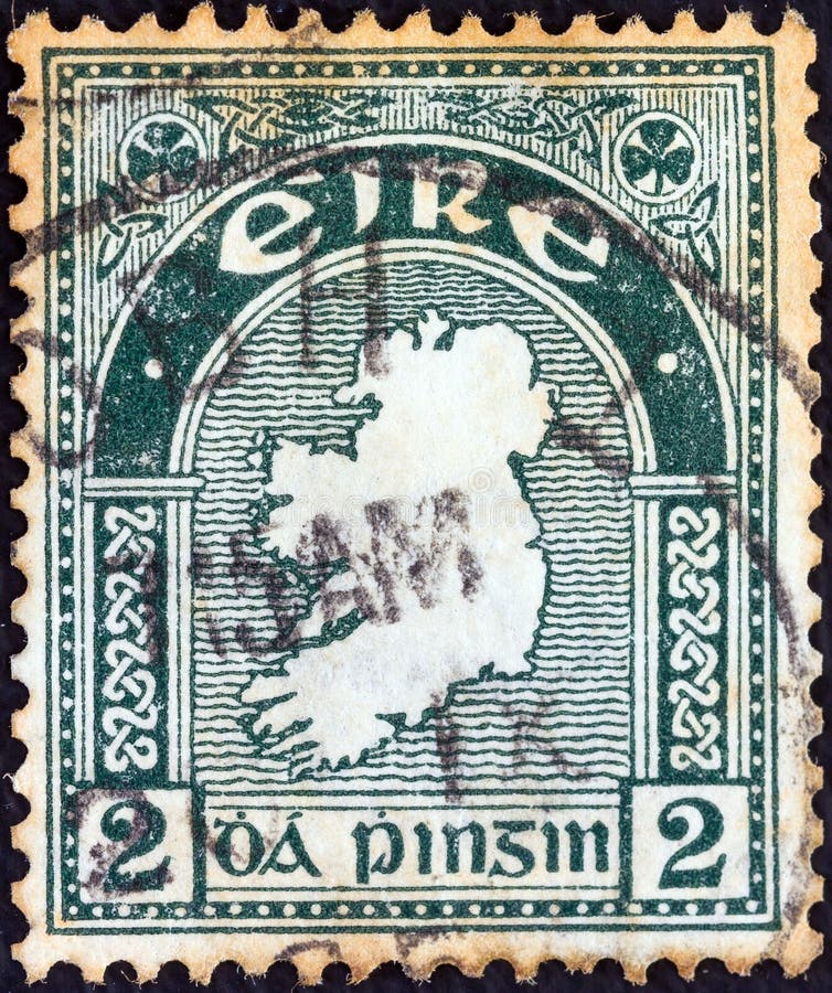 IRELAND - CIRCA 1922: A stamp printed in Ireland shows Map of Ireland , circa 1922.