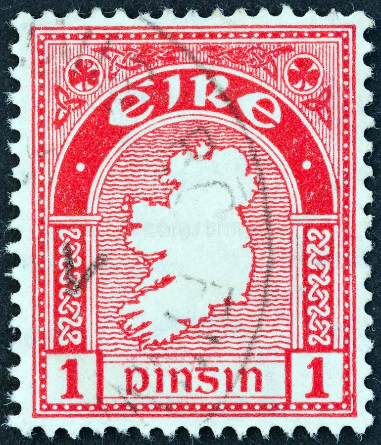 IRELAND - CIRCA 1922: A stamp printed in Ireland shows Map of Ireland, circa 1922. IRELAND - CIRCA 1922: A stamp printed in Ireland shows Map of Ireland, circa 1922.