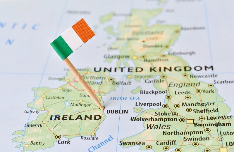 Ireland paper flag pin on a map (series image). Ireland paper flag pin on a map (series image)