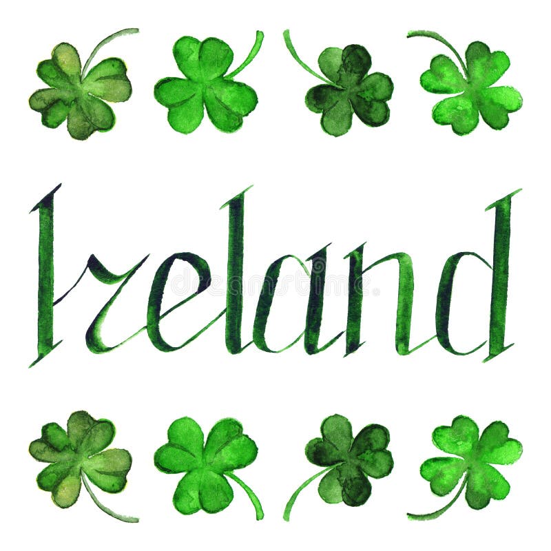Ireland Green Phrase Word Lettering Typographic Isolated Stock